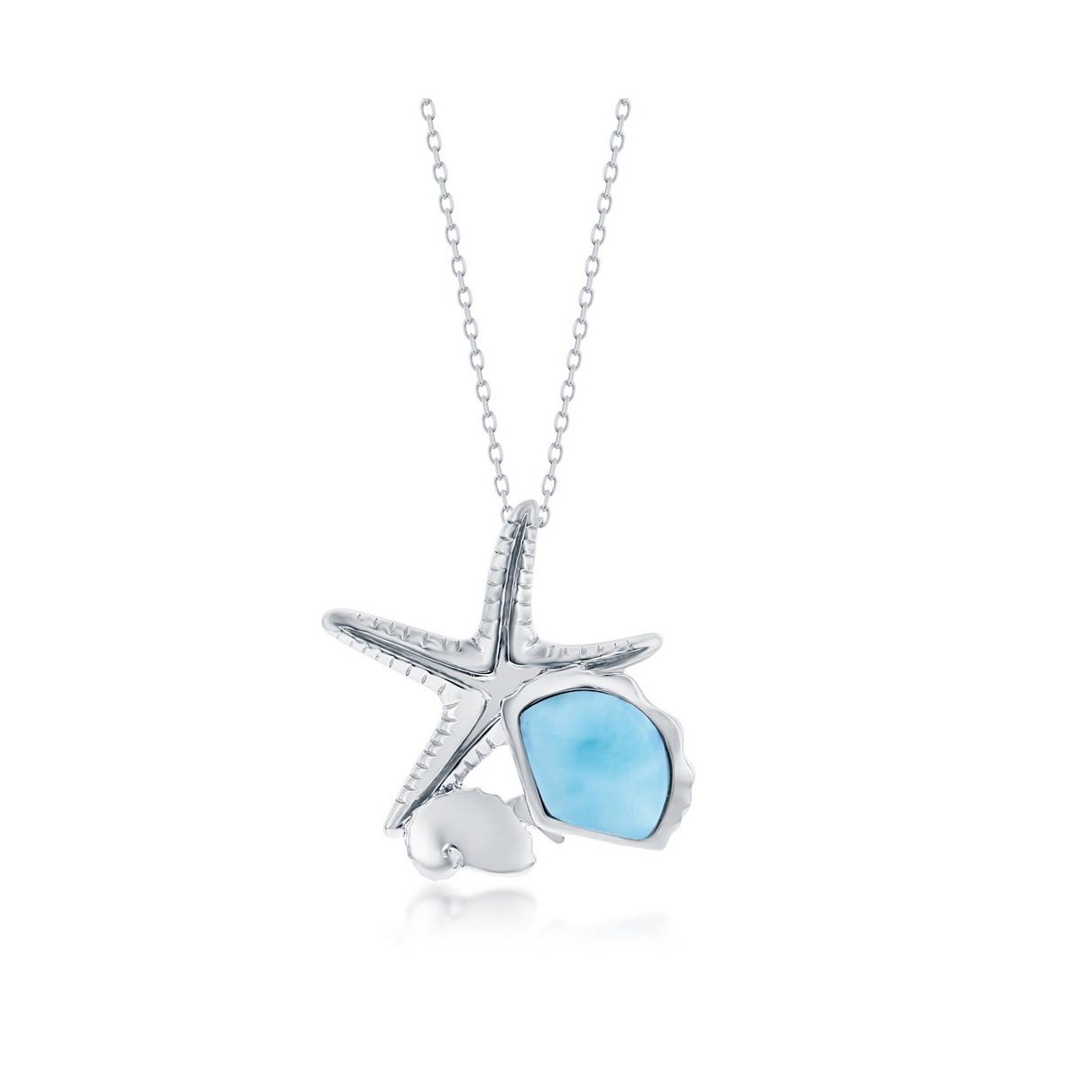 Sterling Silver Larimar Seashell & Starfish Necklace - Blue