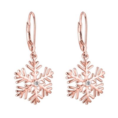 Cubic Zirconia Sterling Silver Snowflake Drop Euro Earrings