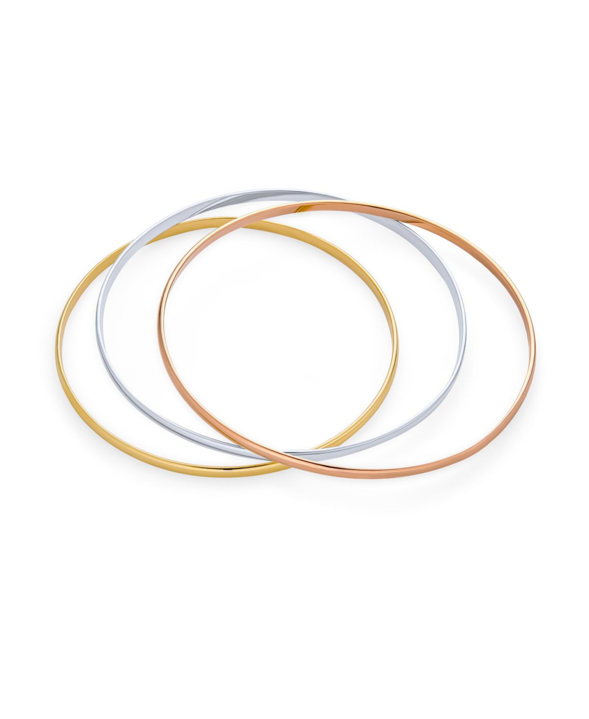 Bling Jewelry Set Of 3 Interlocking Tri Color Twist Multi Stacking Bangle For Women Bracelets Round Smooth Thin Brass