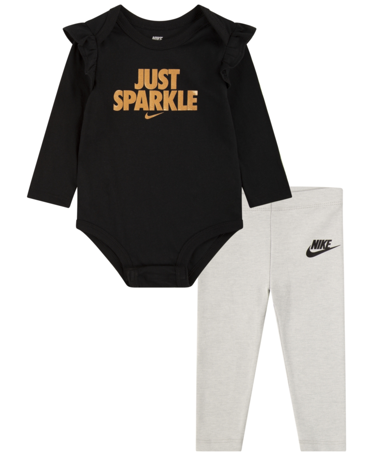 Nike Kids' Baby Girls Ruffle Bodysuit And Leggings, 2 Piece Set In Light Smoke Gray Heather