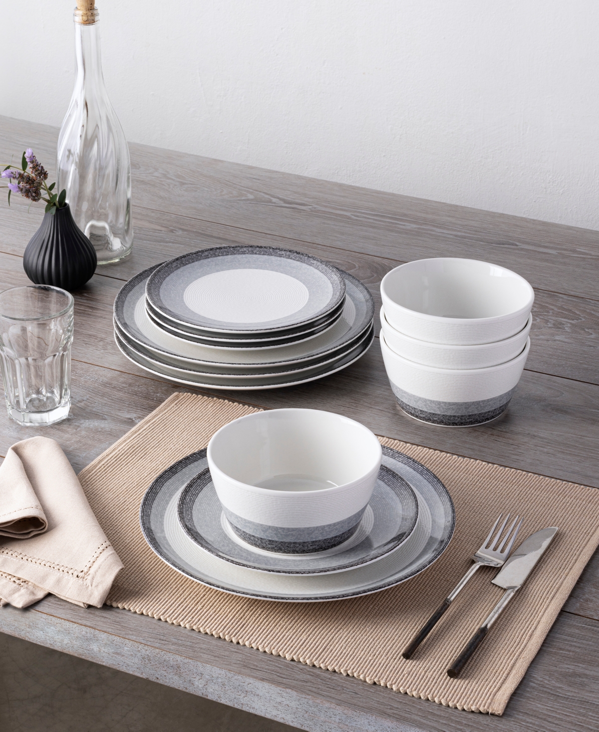 Noritake Colorscapes Layers 12 Piece Coupe Dinnerware Set In Ash