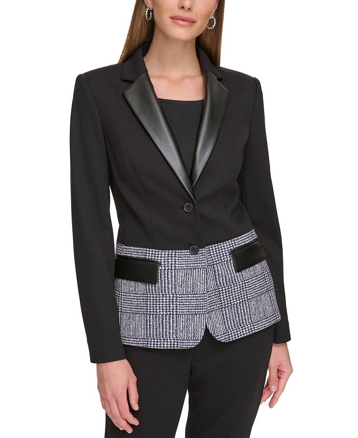 DKNY Petite Colorblocked Faux-Leather-Collar Jacket, Created for Macy's ...