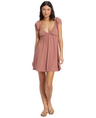 Roxy - Juniors' Sandy Shores Solid Elastic-Waist V-Neck Dress