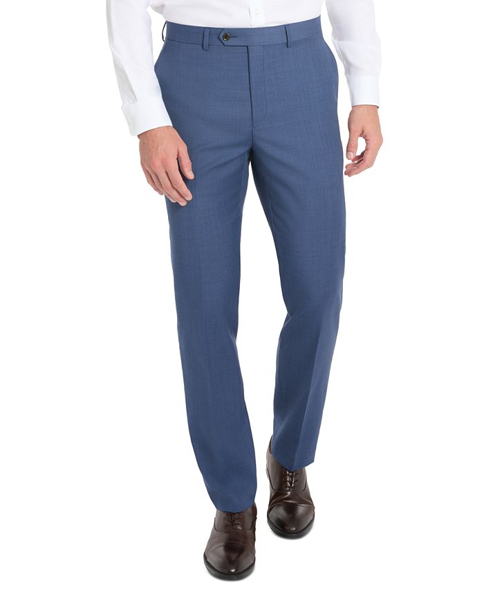 Slim fit Mens Semi Solid blue Pants-Thakhek, Sharkskin Dark Blue