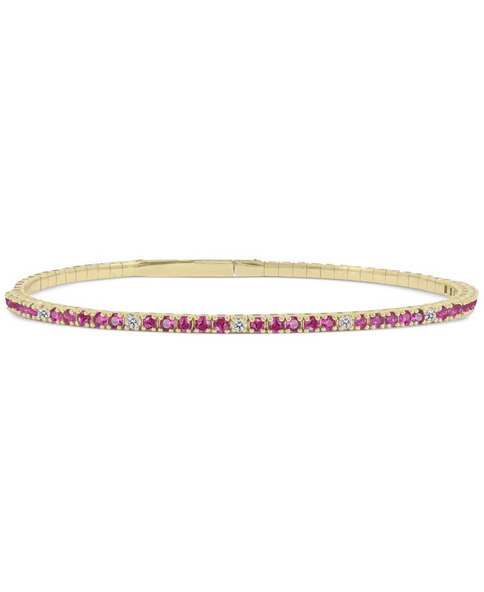 Emerald 3 4 ct. t.w. Diamond 1 6 ct. t.w. Flexible Bangle Bracelet in 14k Gold Also in Ruby Sapphire