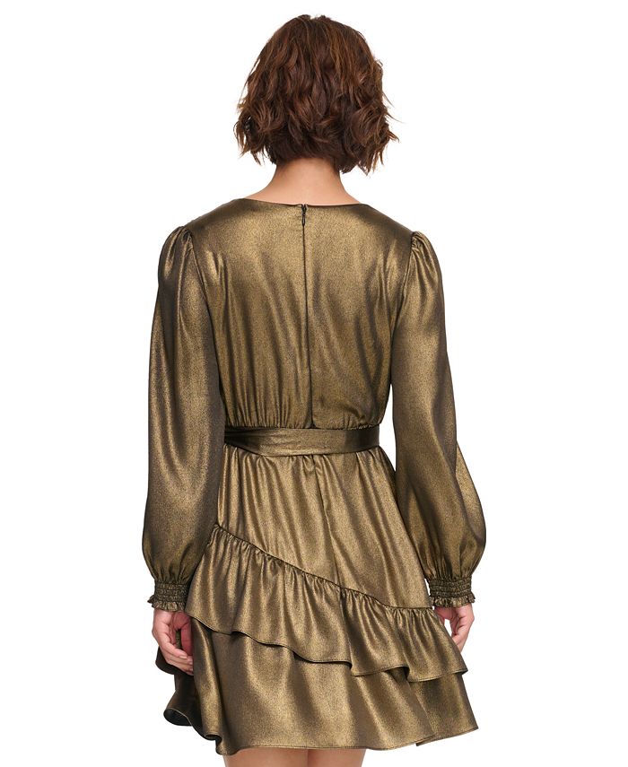 Floerns Women's Leopard Mesh Bell Sleeve Dress - V-Neck Tiered A-Line Short Dress, Summer Style