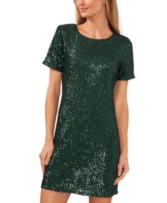 Women's Short Sleeve Scoop Neck Sequin Dress 