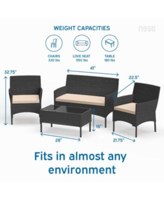 4-Seater Outdoor Wicker Patio Conversation Set - 4 Piece Set