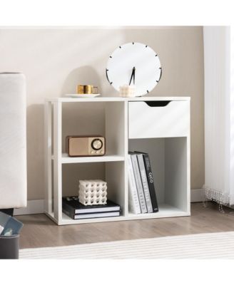 3-Cube Bookcase Organizer with 2-tier Wooden Storage Shelf & Pull-out Drawer