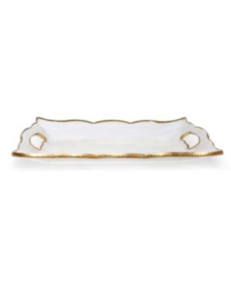 Rectangular Glass Tray with Handles and Gold-Tone Rim, 20"