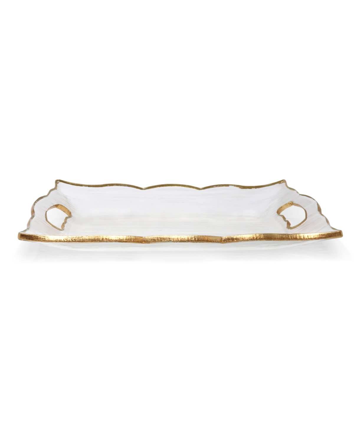 CLASSIC TOUCH RECTANGULAR GLASS TRAY WITH HANDLES AND GOLD-TONE RIM, 20" 