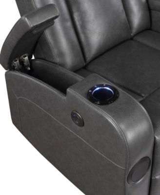 White Label Bryce 36" Power Reclining Chair with Wireless Charger, Cooling Cup-Holder, Storage Arms, Speakers, Led Light and USB Port