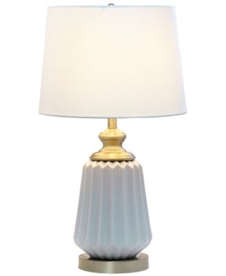 25" Classic Fluted Ceramic and Metal Table Lamp with White Fabric Shade for Bedside Desk Foyer End table Dresser Dining Room