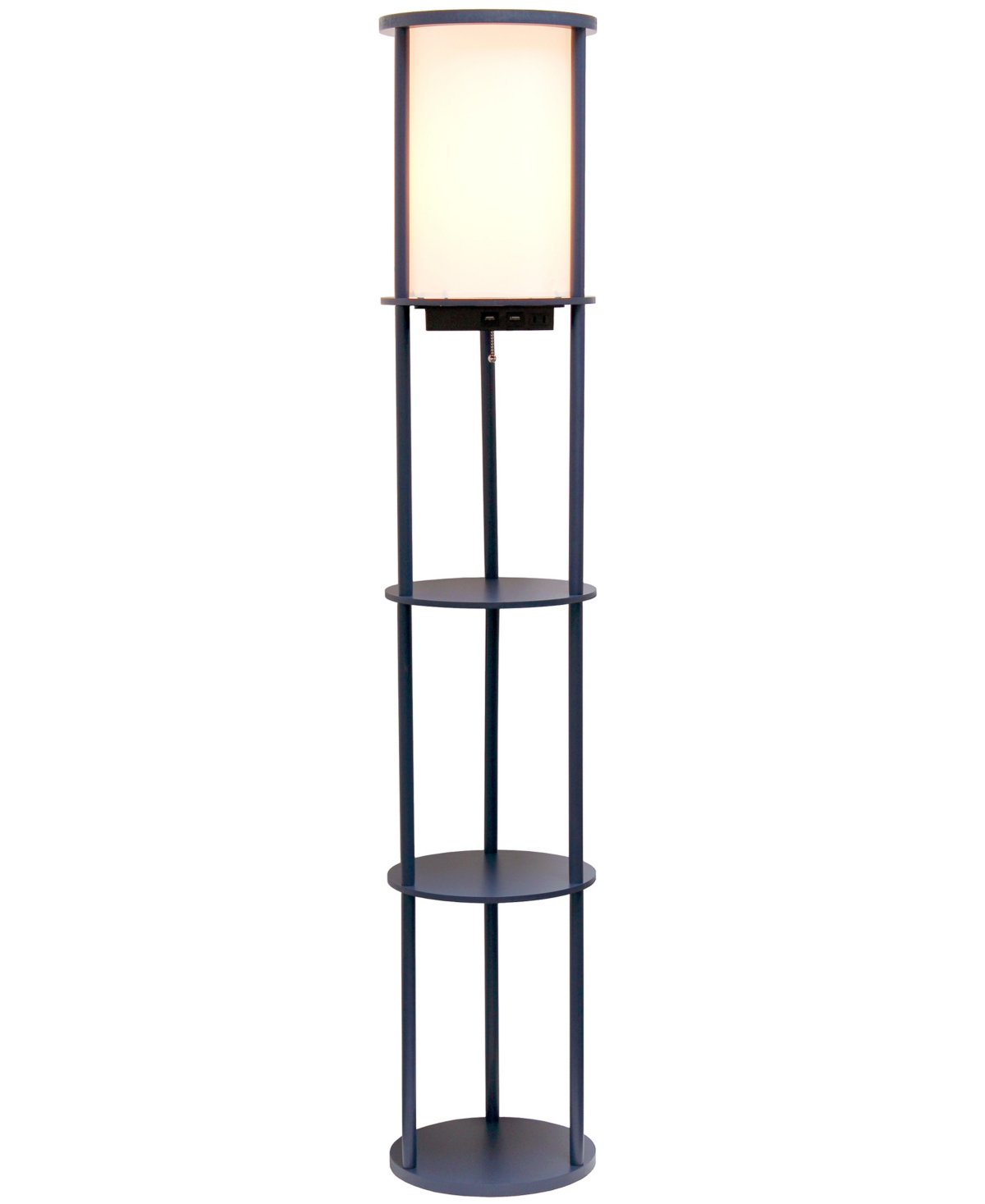 All The Rages Etagere Organizer Storage Floor Lamp With 2 Usb Charging Ports, 1 Charging Outlet In Navy