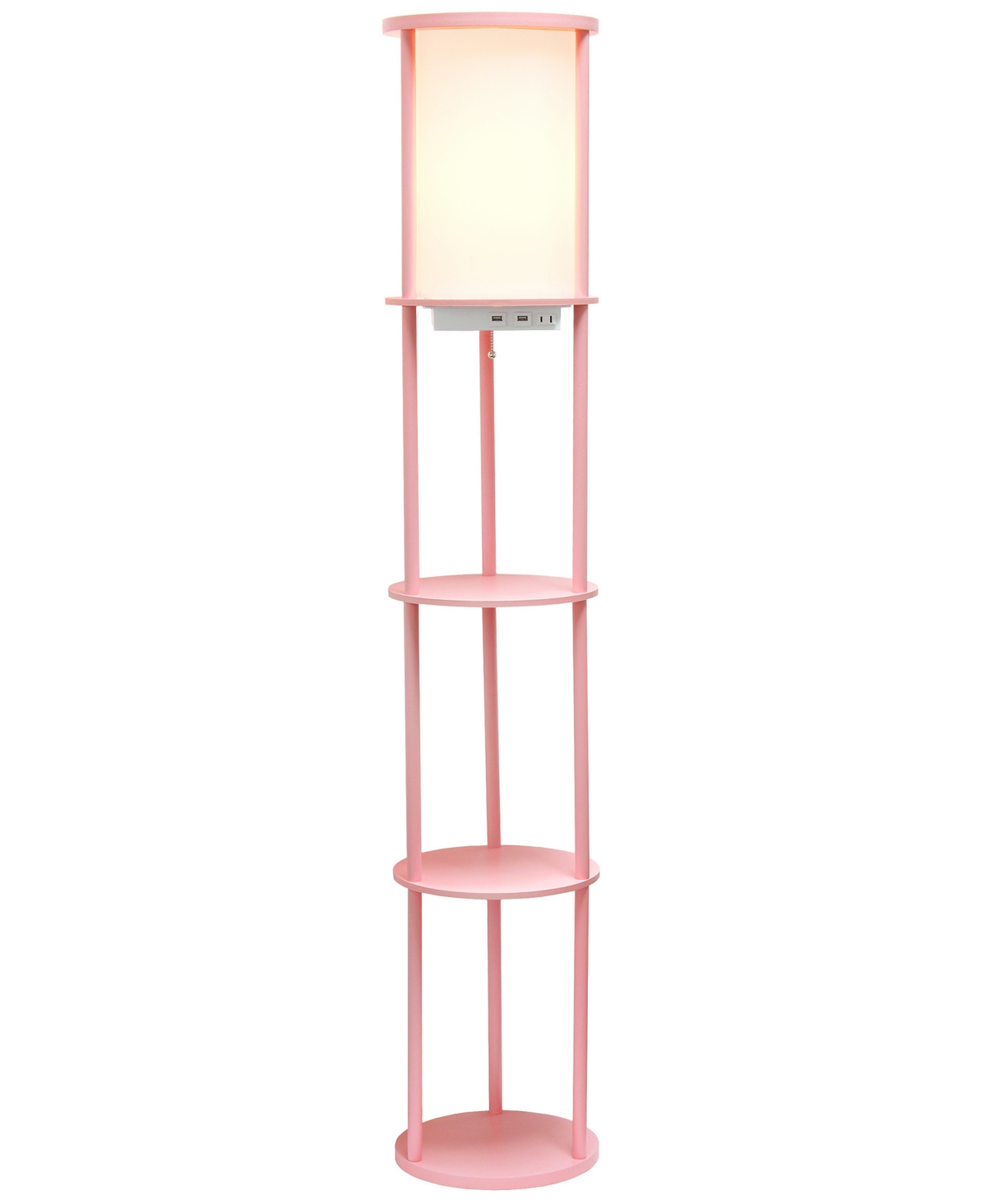 All The Rages Etagere Organizer Storage Floor Lamp With 2 Usb Charging Ports, 1 Charging Outlet In Light Pink