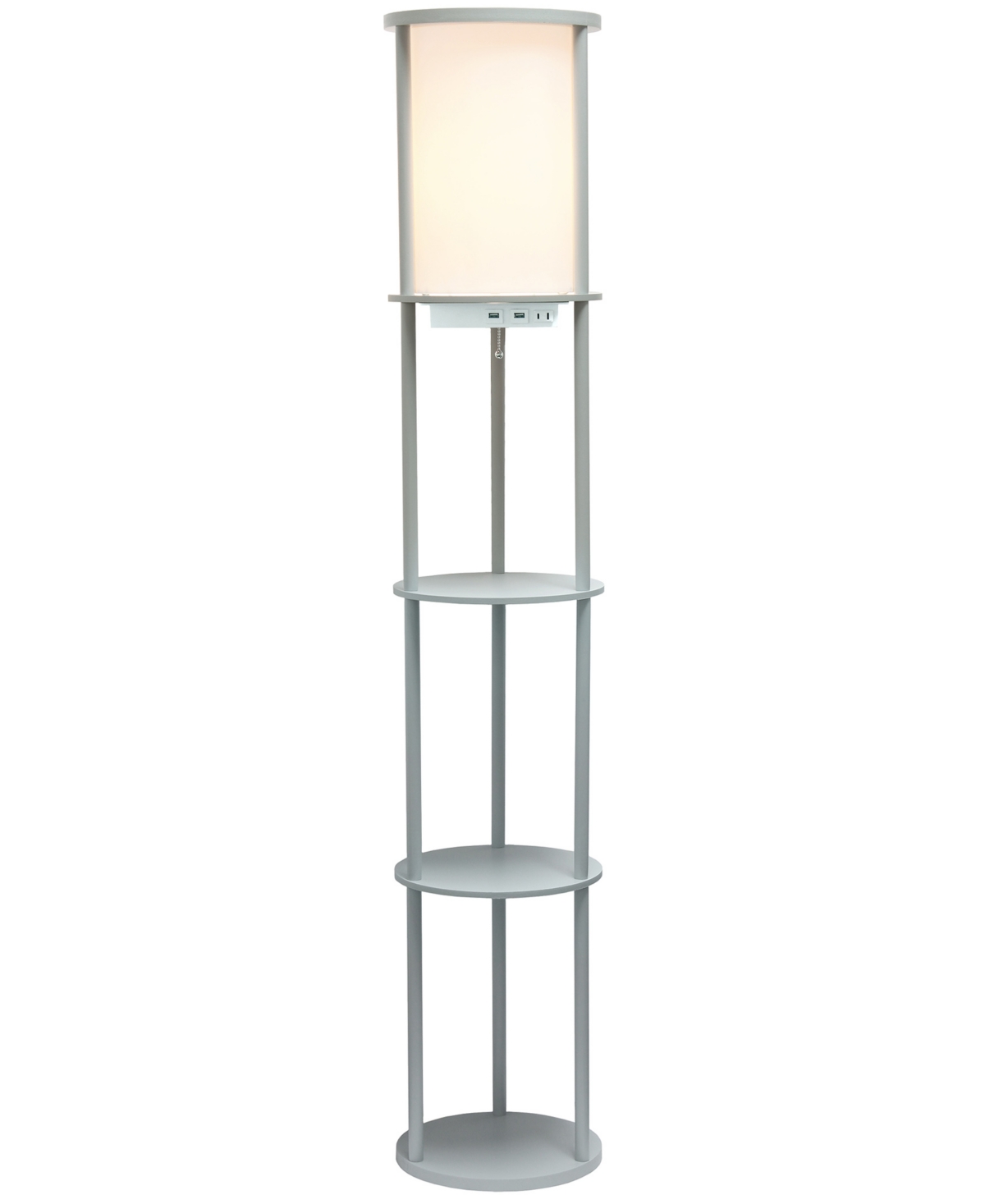 All The Rages Etagere Organizer Storage Floor Lamp With 2 Usb Charging Ports, 1 Charging Outlet In White