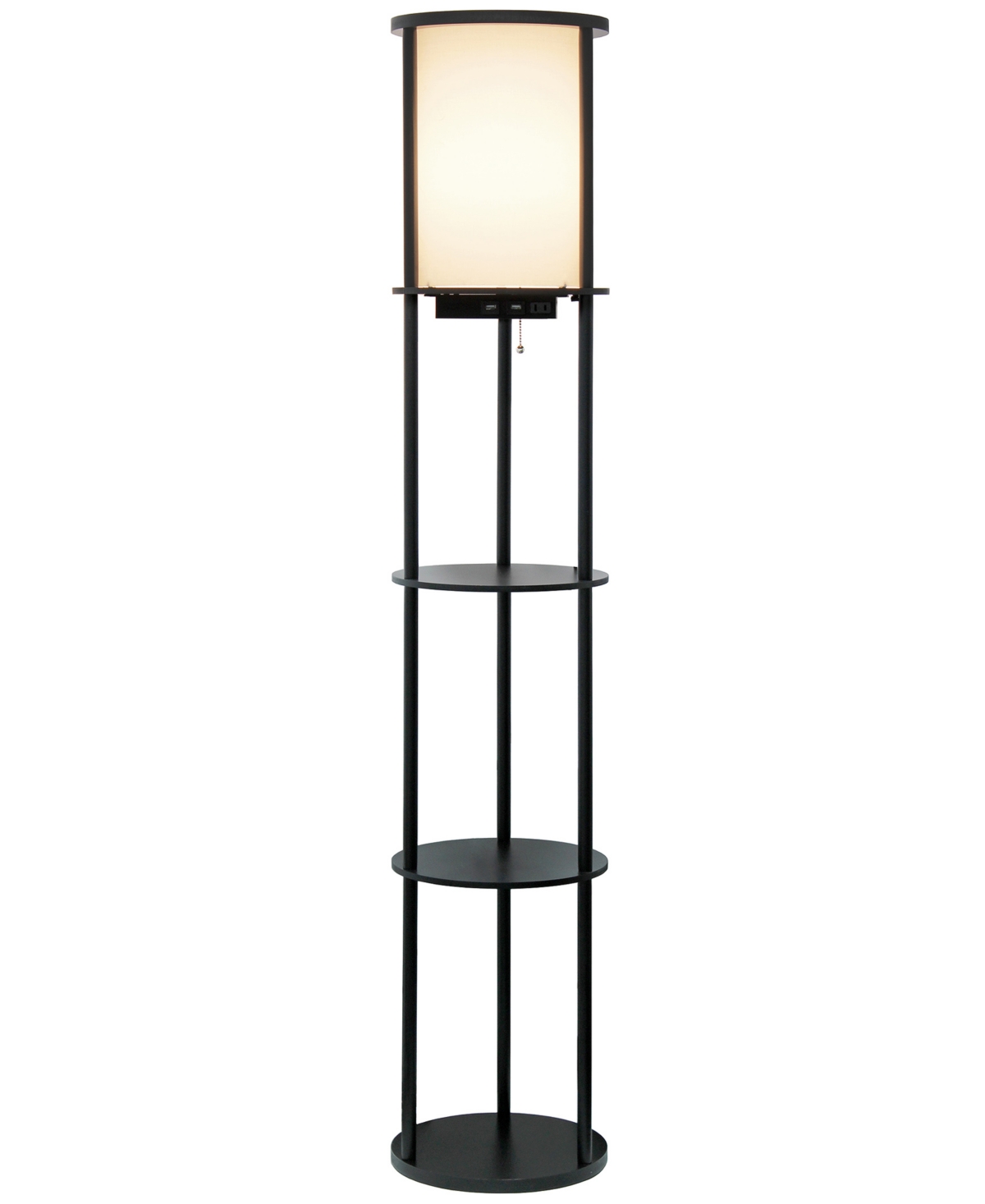 All The Rages Etagere Organizer Storage Floor Lamp With 2 Usb Charging Ports, 1 Charging Outlet In Black