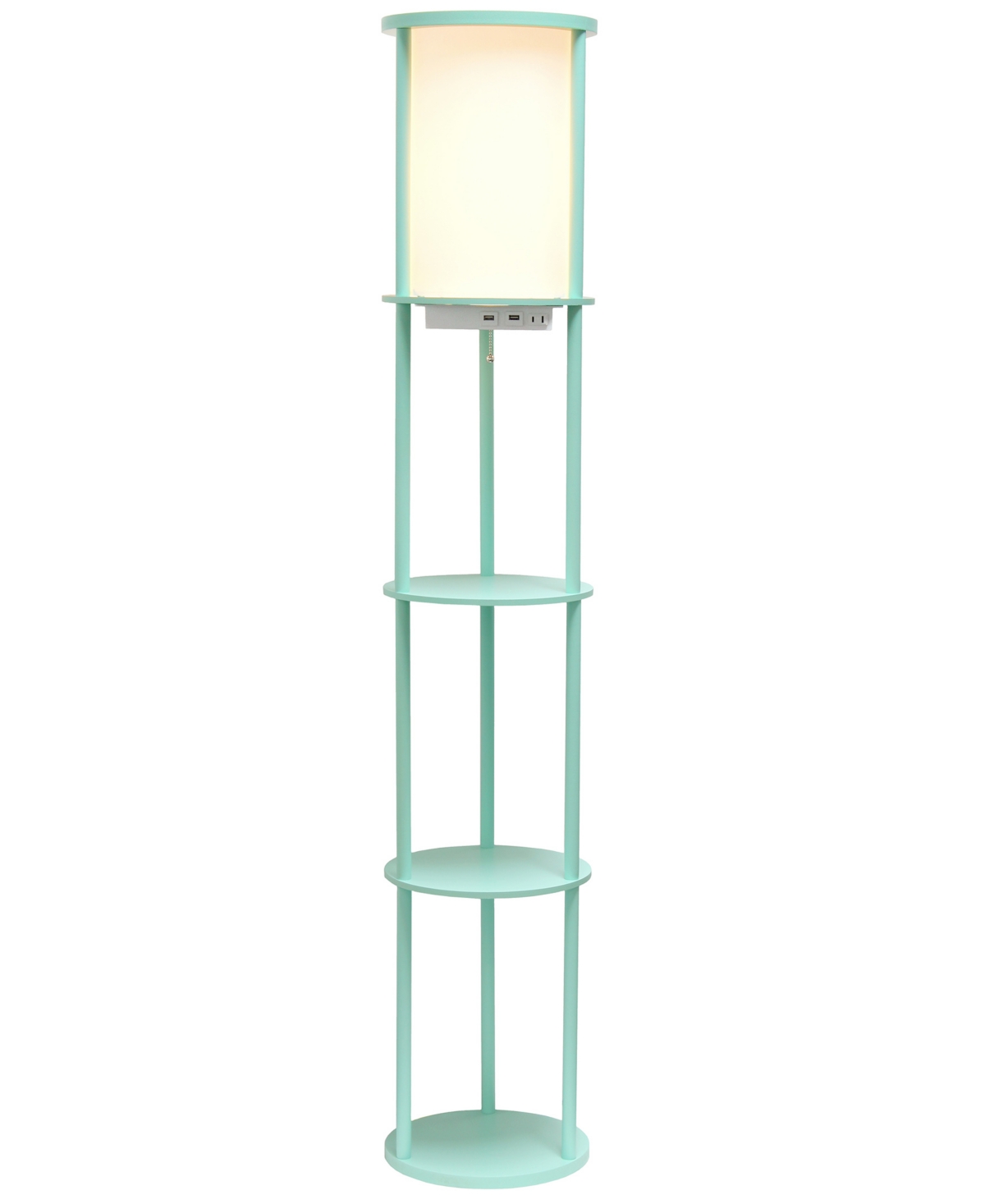 All The Rages Etagere Organizer Storage Floor Lamp With 2 Usb Charging Ports, 1 Charging Outlet In Aqua