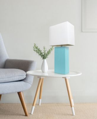 Lalia Home Lexington 21" Leather Base Modern Home D&eacute;cor Bedside Table Lamp with White Rectangular Fabric Shade