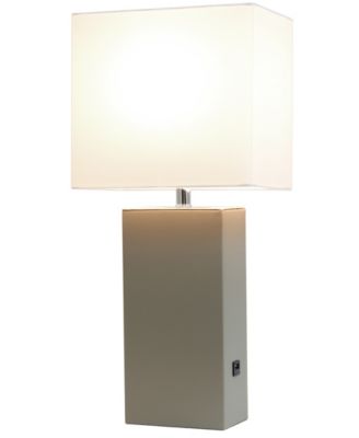 Lalia Home Lexington 21" Leather Base Modern Home D&eacute;cor Bedside Table Lamp with USB Charging Port 