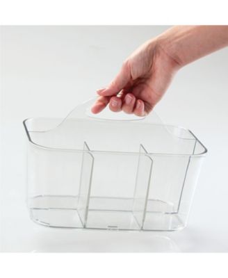 Small Plastic Divided Cosmetic Storage Organizer Caddy Tote Bin - Clear, USA Made