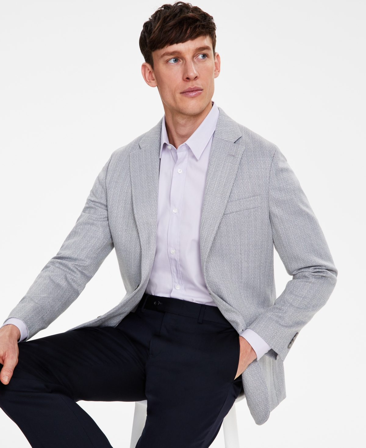 Shop Tommy Hilfiger Men's Modern-fit Herringbone Sport Coat In Grey