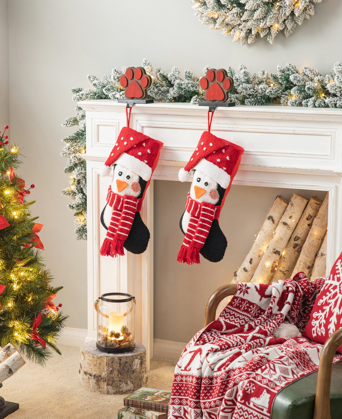 Glitzhome 2 Pack L Hooked Stocking, 3D Penguin