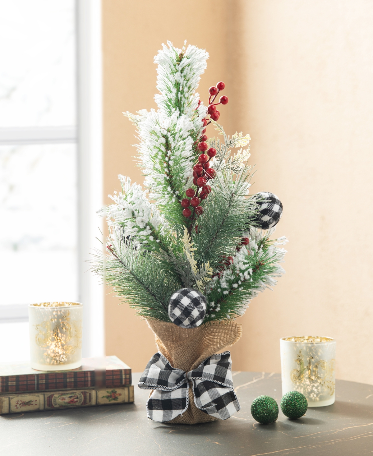 Glitzhome 21" H Flocked Pine And Berries Table Tree In Multi