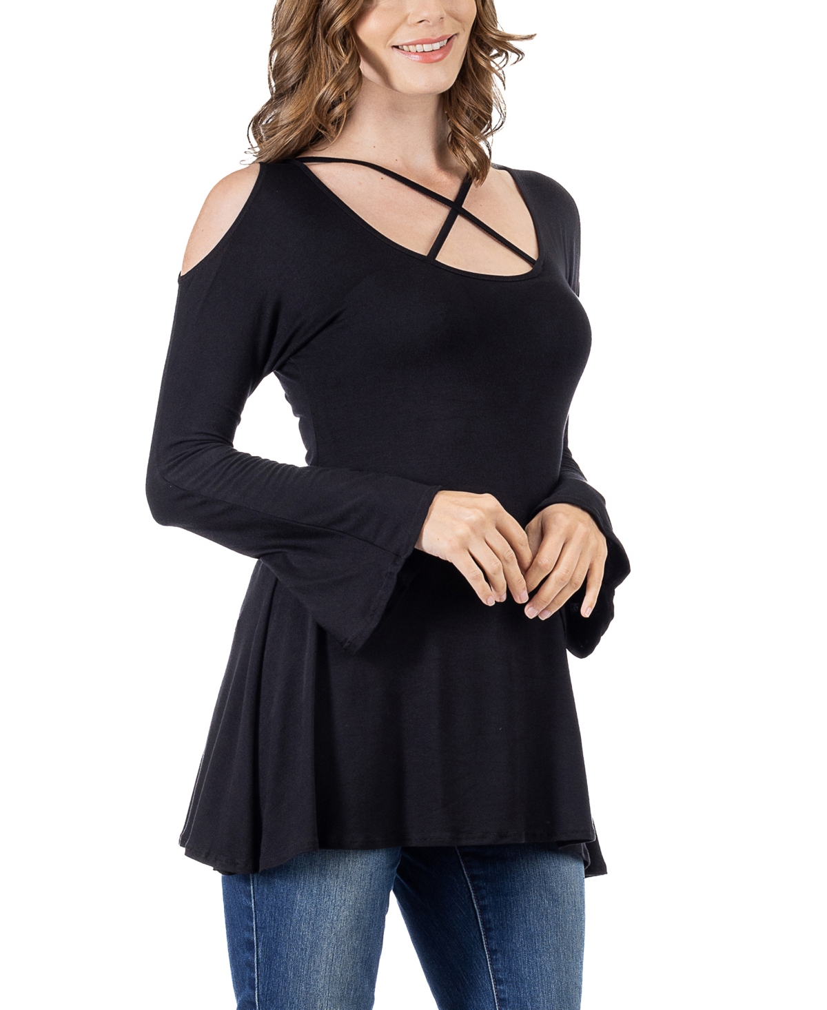 24seven Comfort Apparel Women's Criss Cross Long Sleeve Top