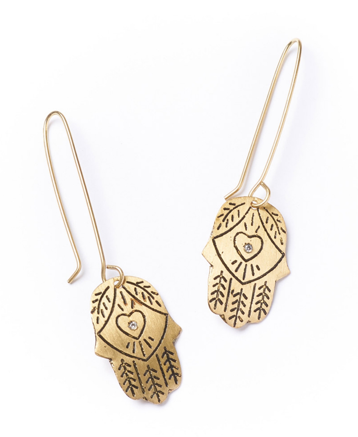 Matr Boomie Ruchi Hamsa Gold Dangling Earrings In Brass