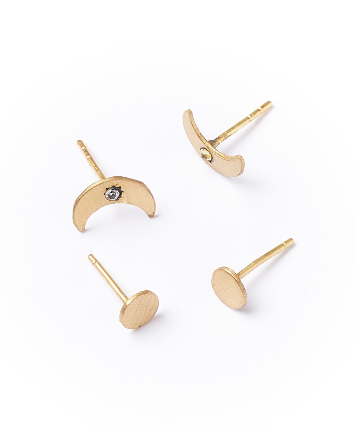 Ruchi Crescent Moon Tiny Dot Gold Stud Earrings Set of 2 - Brass