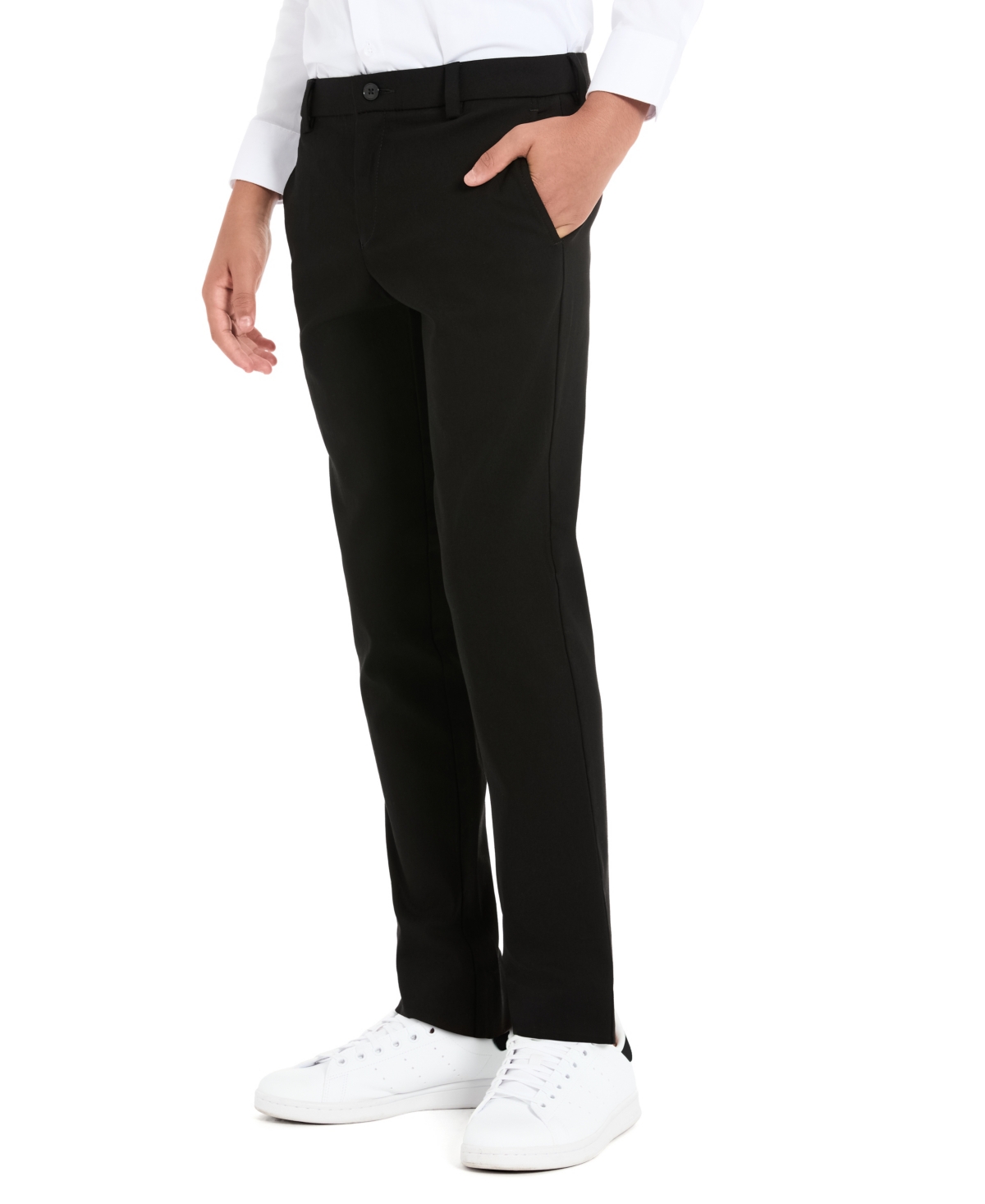 Shop Michael Kors Big Boys Twill Classic Fit Machine Washable Stretch Dress Pants In Black