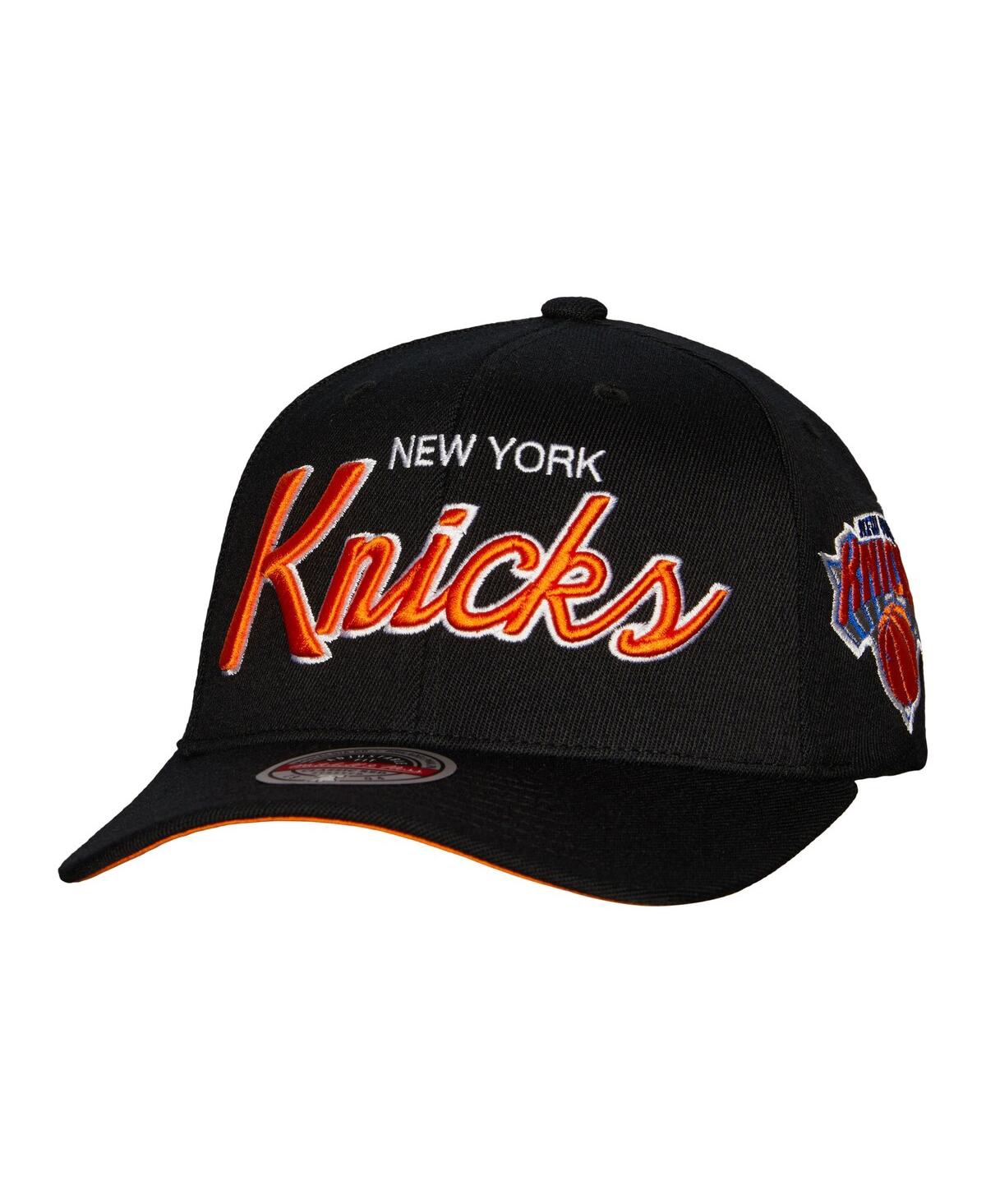 Mitchell & Ness Men's  Black New York Knicks Hardwood Classics Script 2.0 Snapback Hat In Black