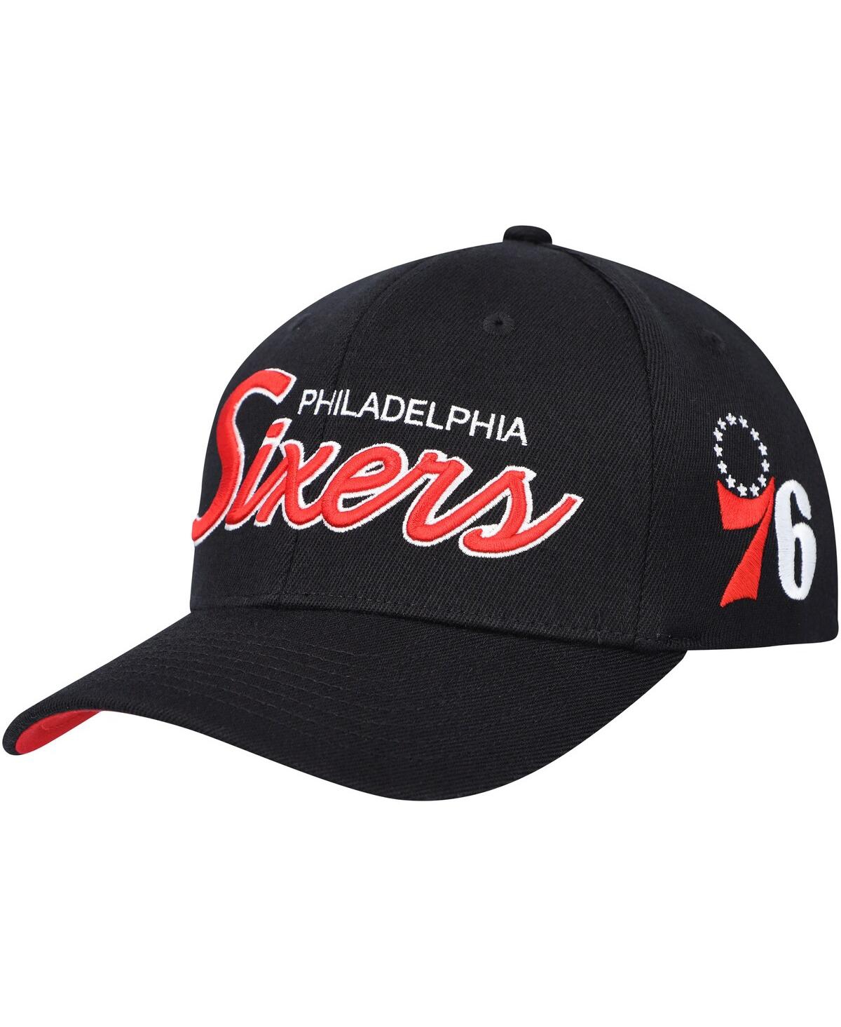 Mitchell & Ness Men's  Black Philadelphia 76ers Mvp Team Script 2.0 Stretch-snapback Hat