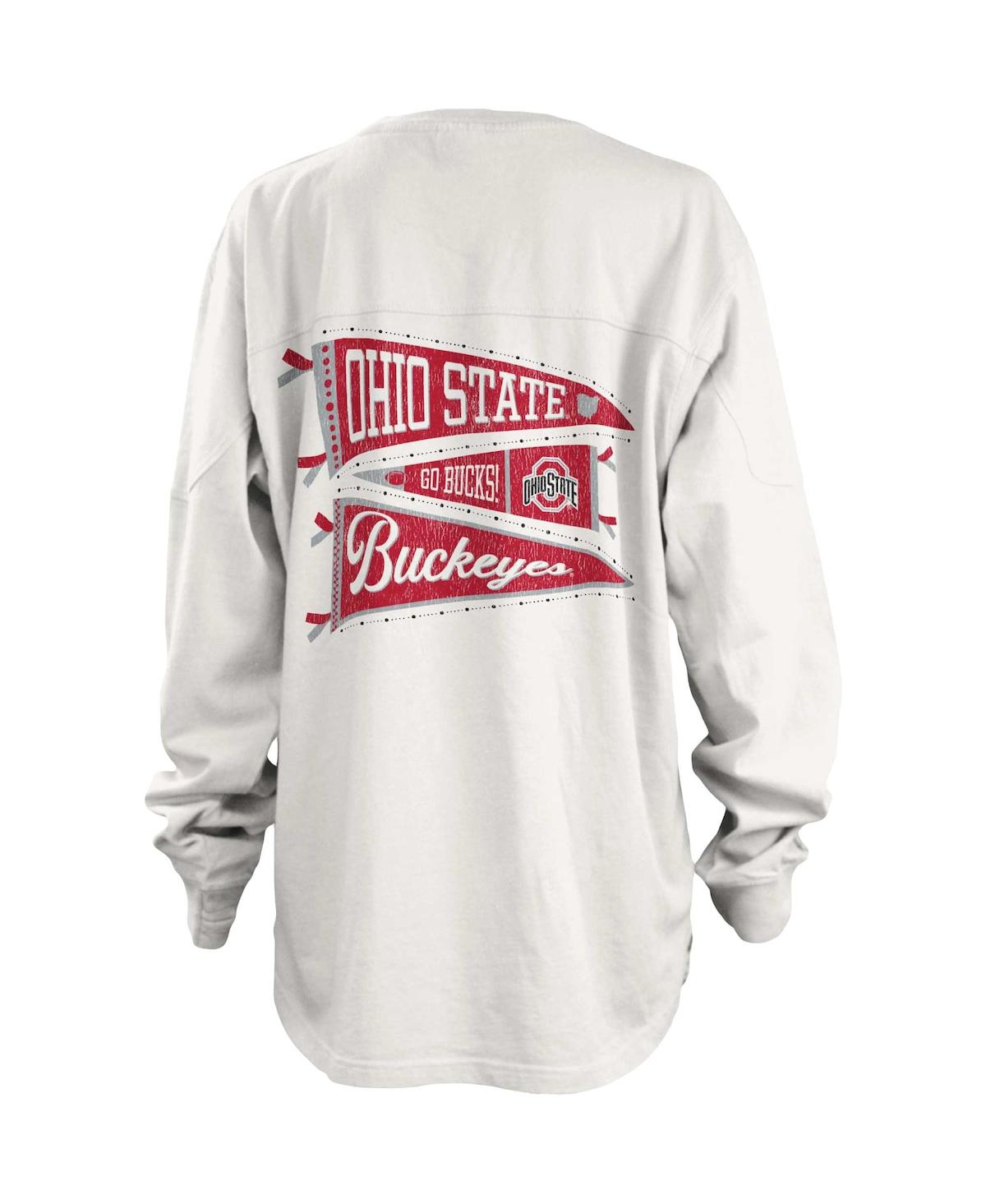 Women's PressboxOhio State Buckeyes Pennant Stack Oversized Long Sleeve T-shirt - White