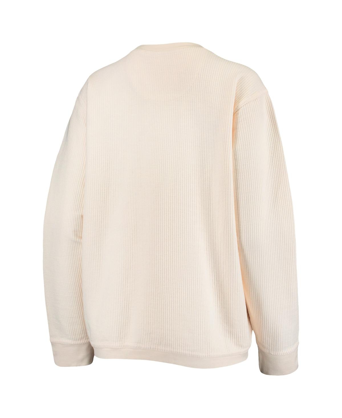 PRESSBOX WOMEN'S PRESSBOX WHITE CLEMSON TIGERS COMFY CORD VINTAGE-LIKE WASH BASIC ARCH PULLOVER SWEATSHIRT 