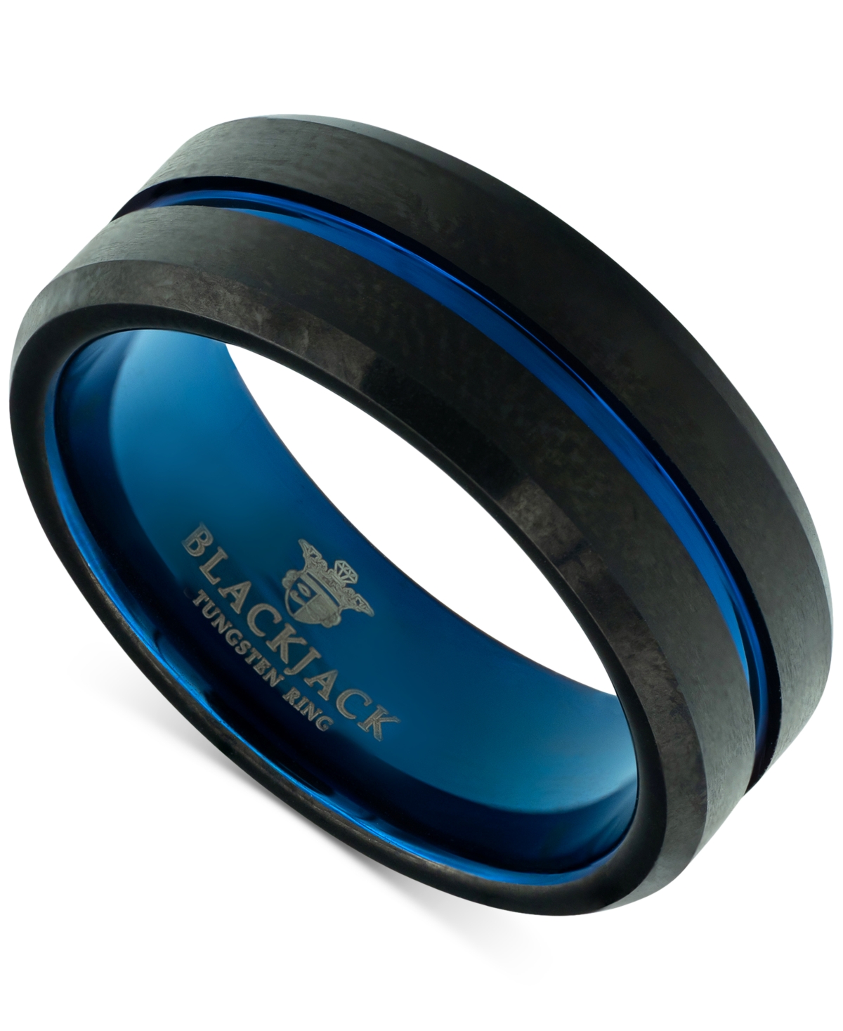 Men's Beveled Etched Stripe Band in Tungsten & Ion-Plating - Steel