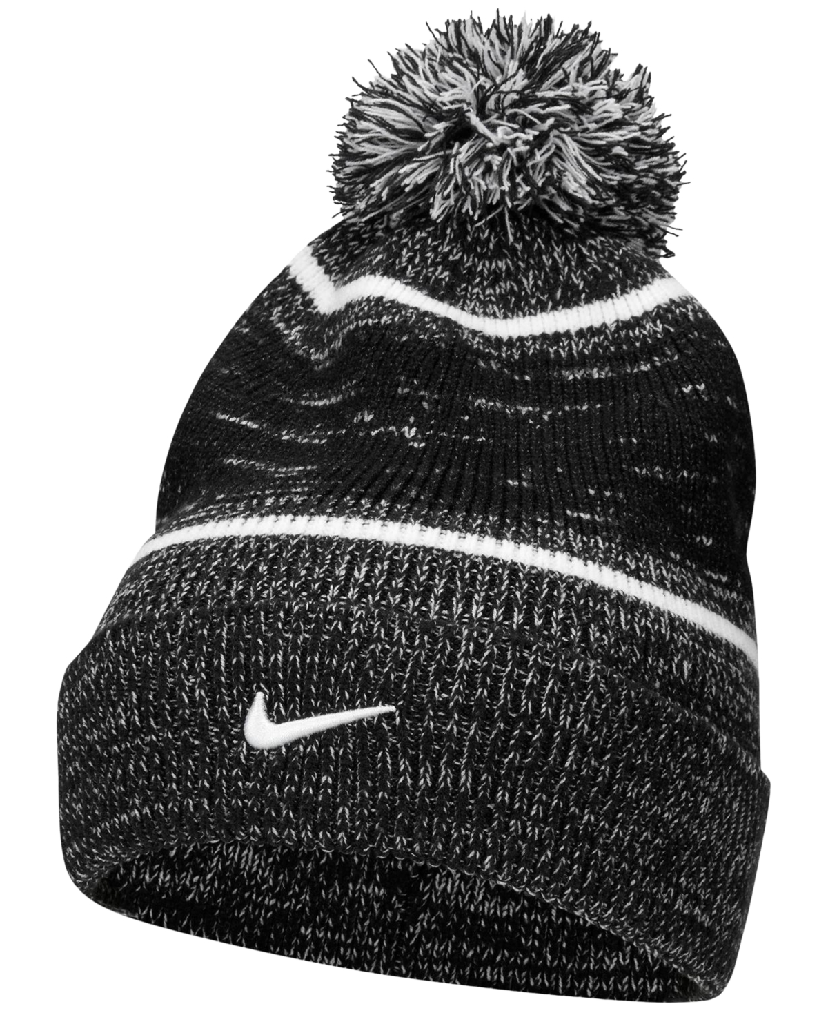 Nike Men's Peak Cuffed Removable Pom Beanie In White,black