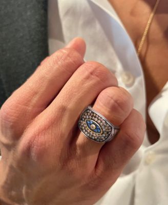 Chocolatier&reg; Men's Blueberry Sapphire (1/6 ct. t.w.) & Chocolate Diamond (1-1/4 ct. t.w.) Evil Eye Ring in 14k Two-Tone Gold 