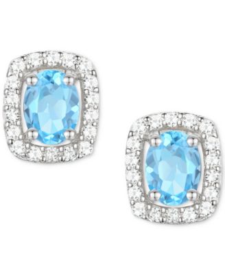 Lab-Grown Sapphire (3/8 ct. t.w.) & Lab-Grown White Sapphire (1/8 ct. t.w.) Oval Halo Stud Earrings in Sterling Silver (Also in Additional Gemstones)