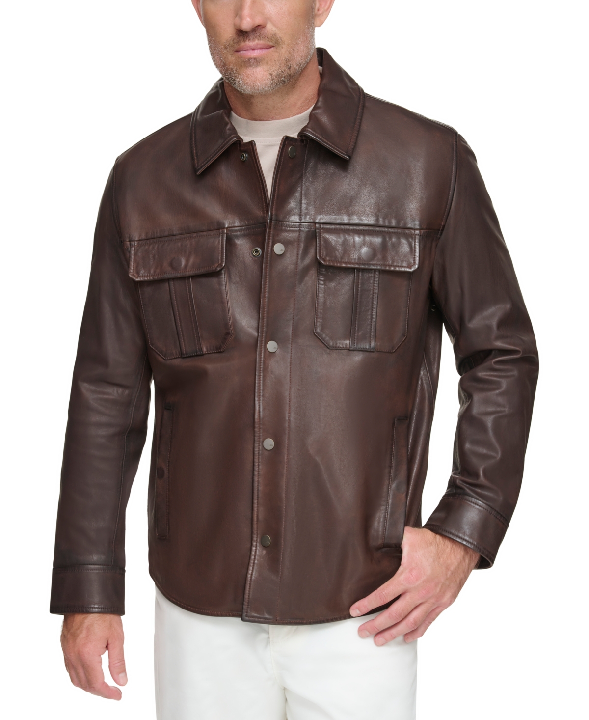 Marc New York Men's The Mogador Leather Overshirt In Bourbon