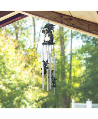23" Long Black Dragon with Faux Crystal Round Top Wind Chime