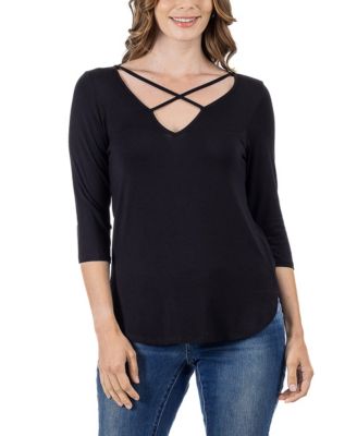 Women's Criss Cross Round Hemline Tunic Top