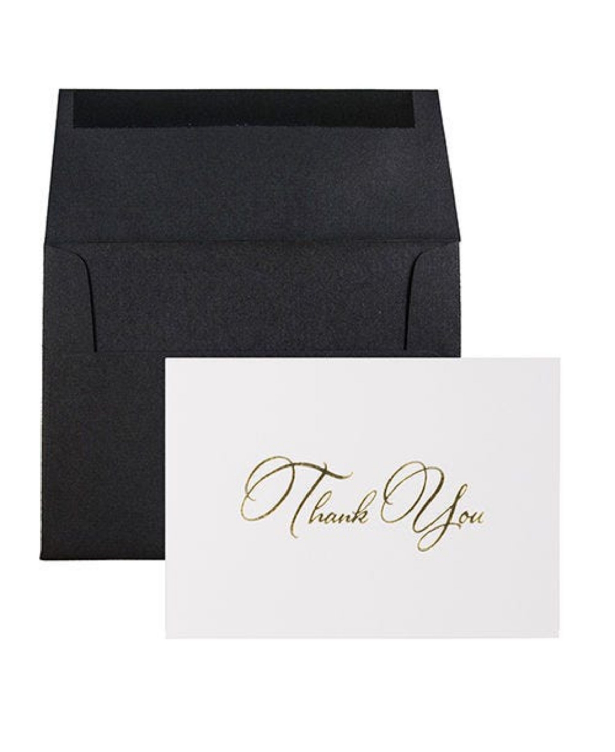 Thank You Card Sets - 25 Cards and Envelopes - Gold Script Cards Black Linen Envelopes