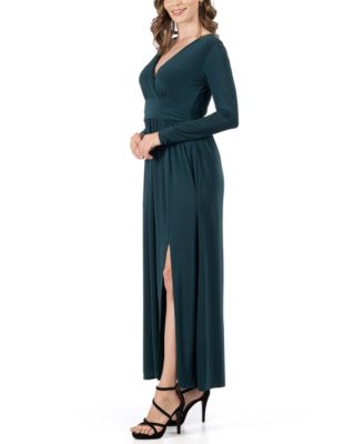 Women's Long Sleeve V-neck Side Slit Maxi Dress