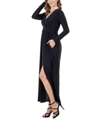 Women's Long Sleeve V-neck Side Slit Maxi Dress