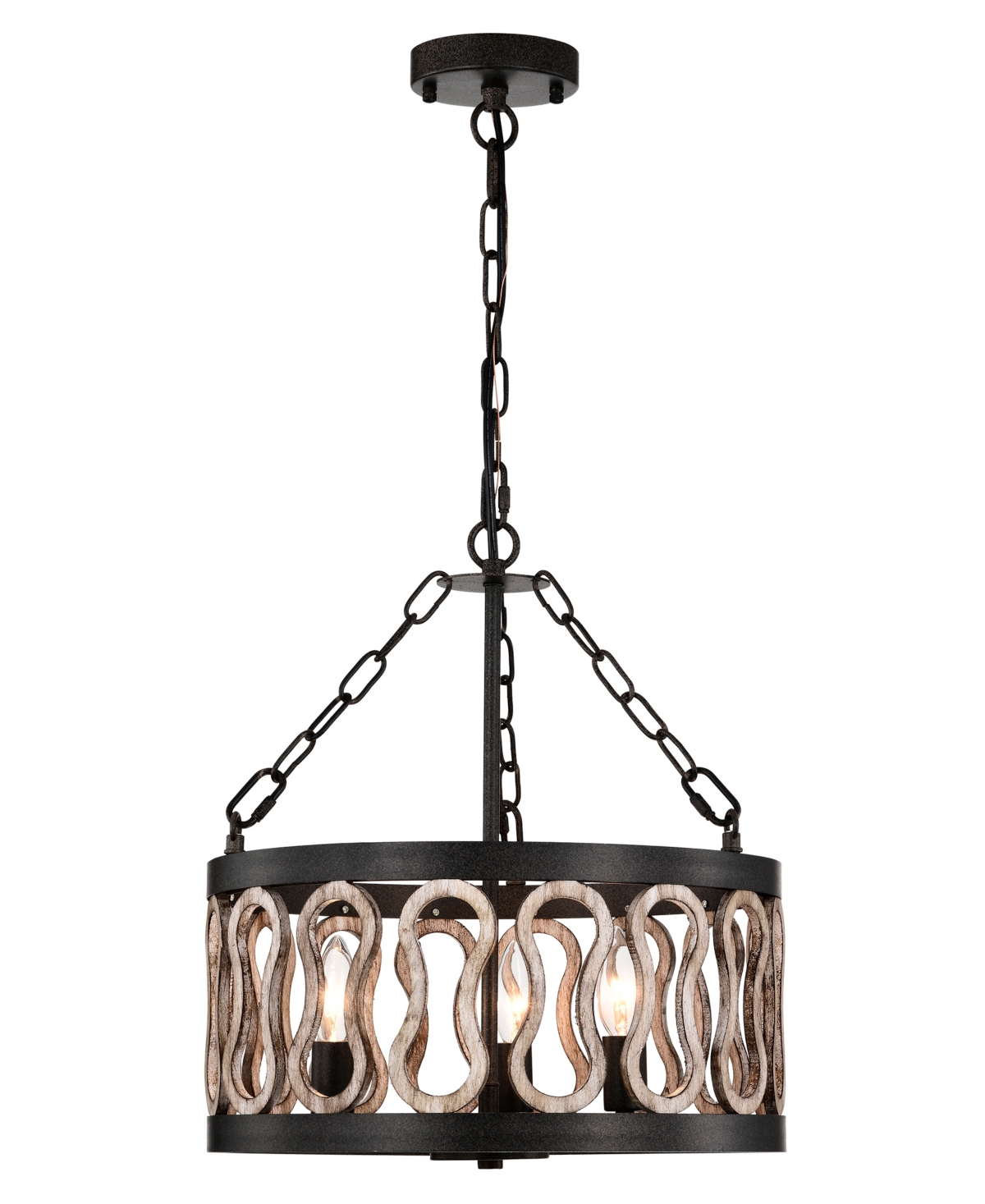 Home Accessories Dalen 16" Indoor Finish Chandelier With Light Kit In Rustic Black And Faux Wood Grain