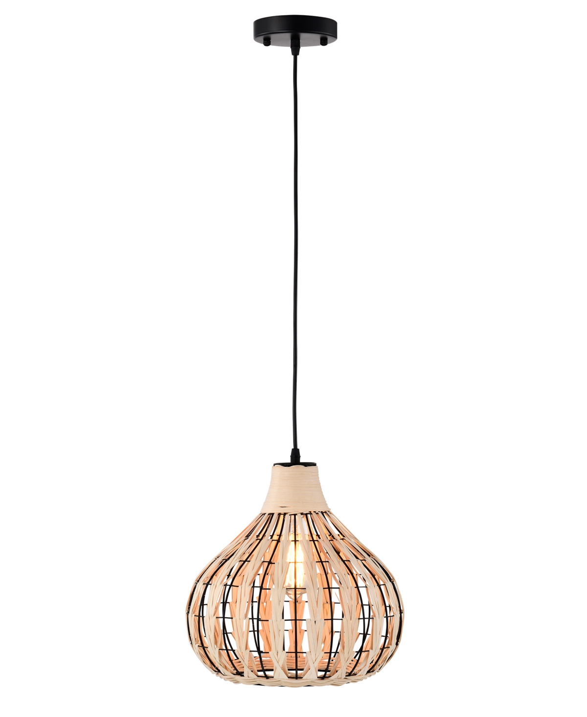 Home Accessories Zilpah 12" Indoor Finish Pendant With Light Kit In Matte Black And Woven Rattan