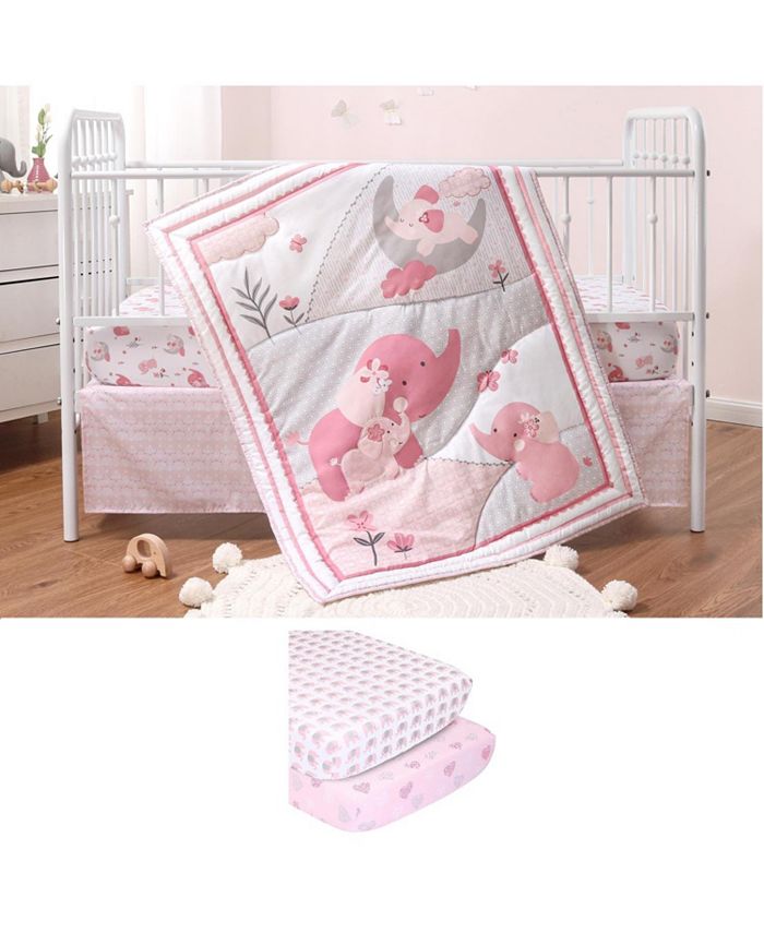 The Peanutshell Pink Elephant 5 Piece Baby Nursery Crib Bedding Set
