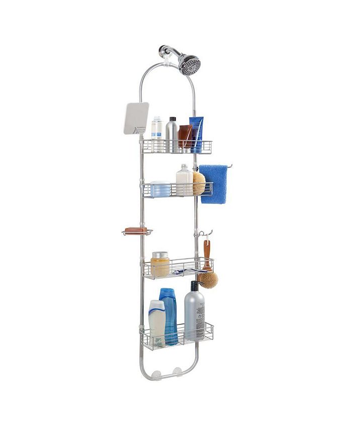 mDesign Metal Bathroom Shower Caddy Station, Brushed Stainless Steel ...